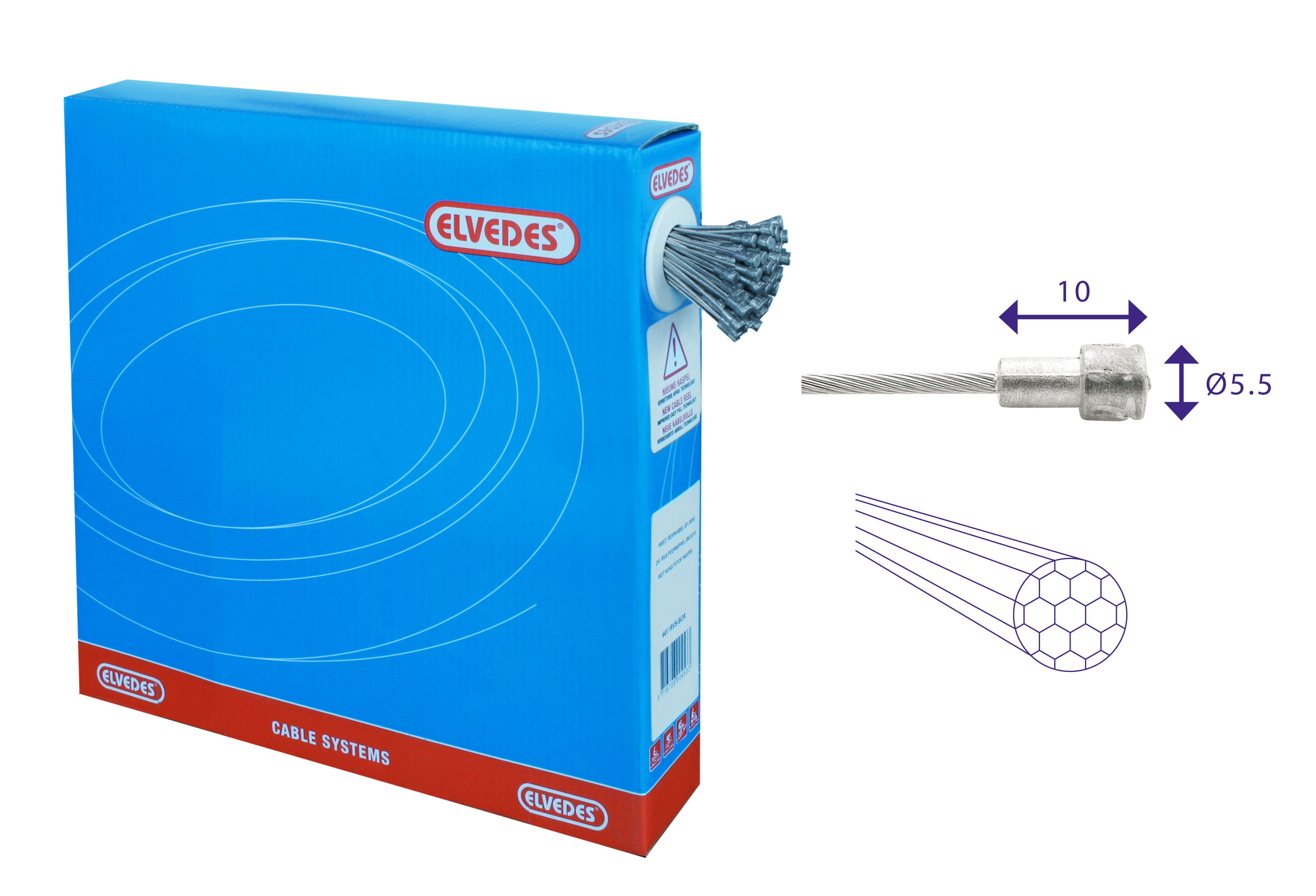 Câble intérieur de frein Elvedes 2000mm acier inoxydable ø1.5mm V-nipple (100 pièces)