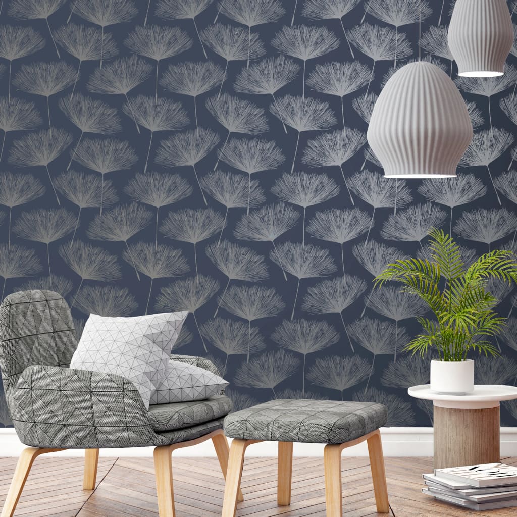 NEDERLANDSE WANDBEKLEDING NEDERLANDSE WANDBEKLEDING Behang Fleur marineblauw en grijs
