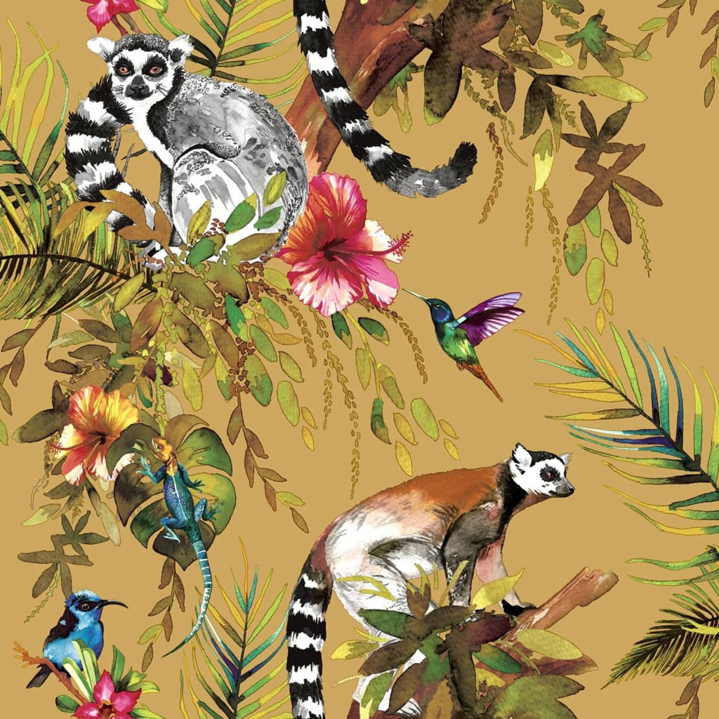 Nederlandse wandbekleding behang lemur oker