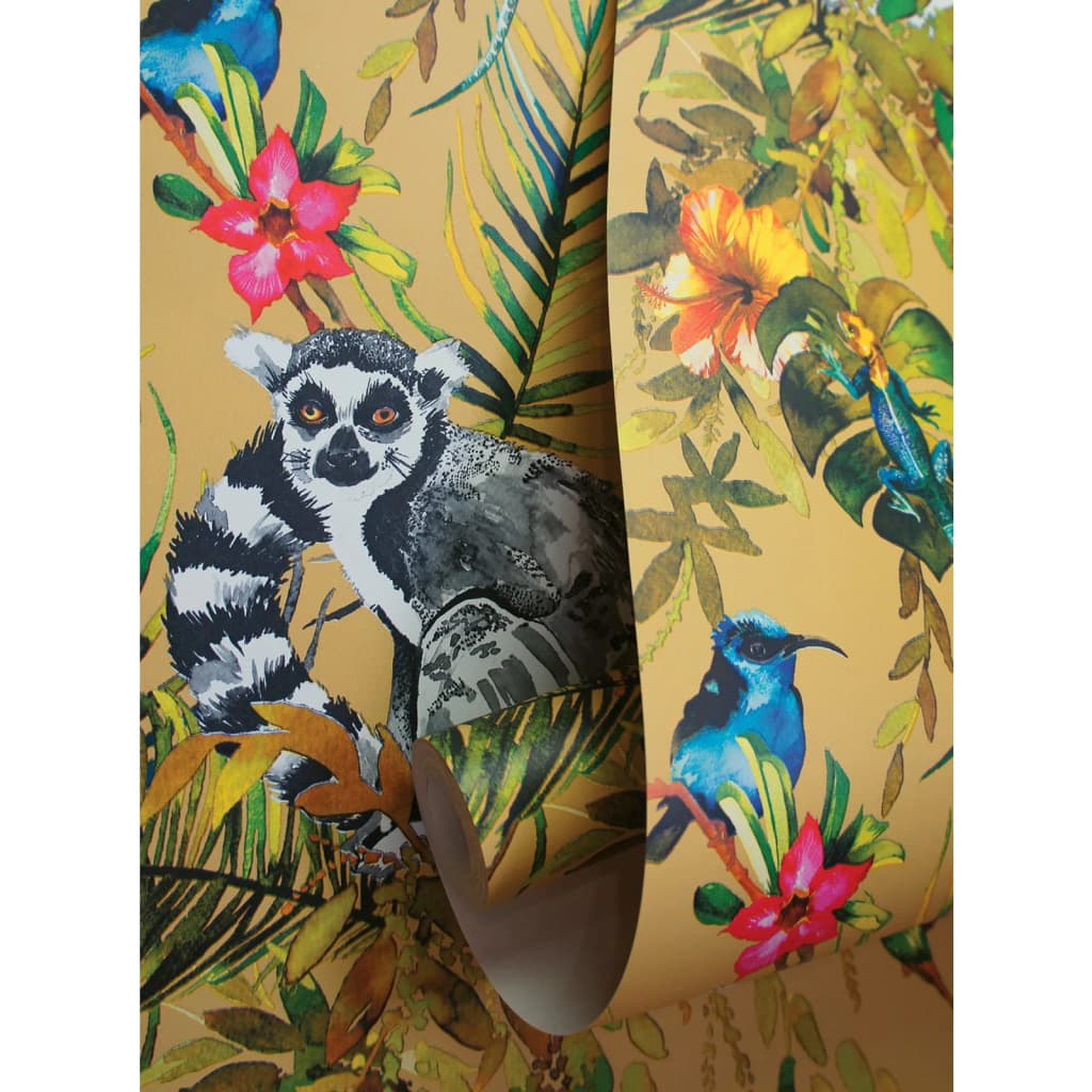 Nederlandse wandbekleding behang lemur oker
