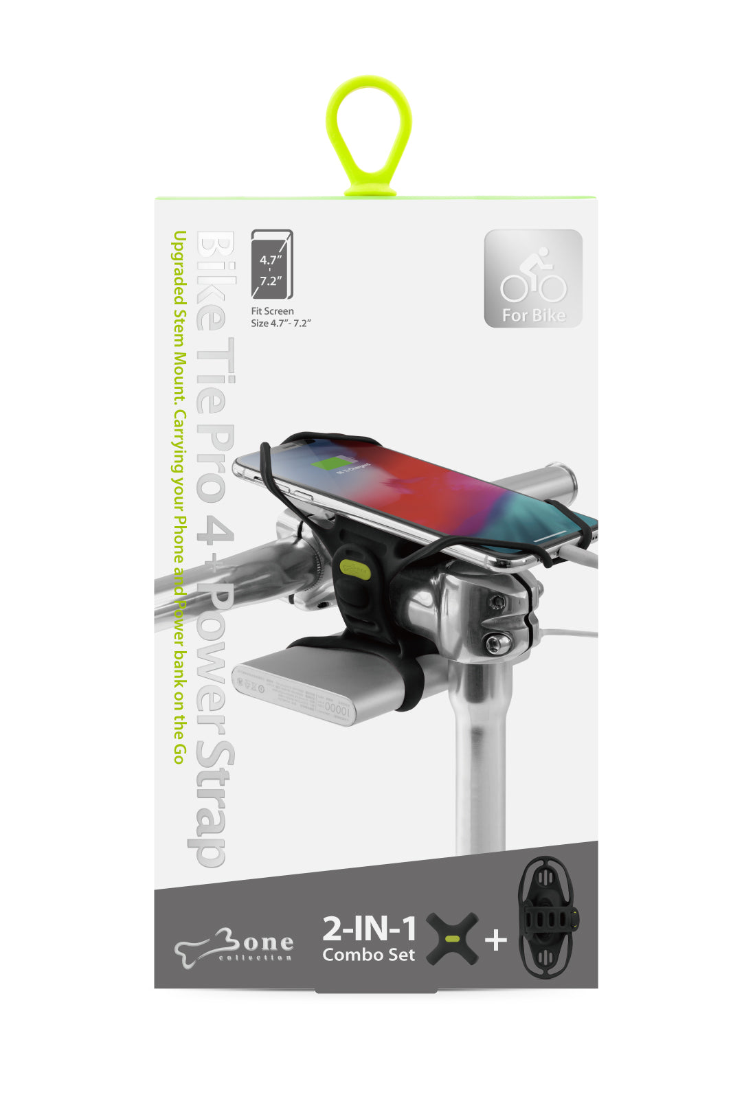 Support téléphone universel Bone Collection Bike Tie Pro4 + Power Strap Noir