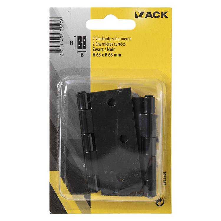 Mack 1071167 - 2 vierkante scharnieren zwart h63 x b63 mm | 5 stuks