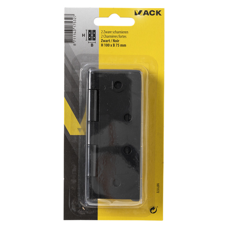 Mack 1071172 - 2 zware scharnieren zwart h 100 x b 75 mm | 5 stuks