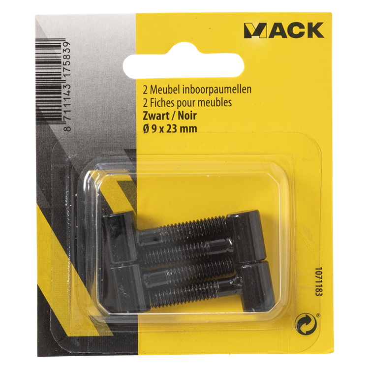 Mack 1071183 - 2 meubel inboorpaumellen zwart ø 9 x 23 mm | 5 stuks