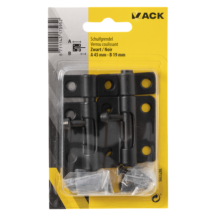 Mack 1071195 - 2 grendels zwart a 45 mm b 19 mm | 6 stuks