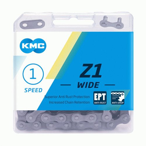 Chaîne KMC Z-1X EPT, 1 2x1 8, 128L, Antirouille, 8,6 mm, ECO PROTECT, Stop drop, single speed