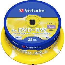 Dvd+rw disc 43489 verbatim 4,7gb 4x 25 stuk