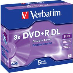 Dvd+r jewelcase 8,5gb verbatim 8x 5 stuk
