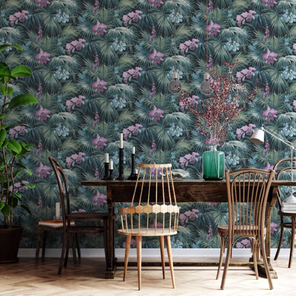Noordwand behang tropische bloemen groen