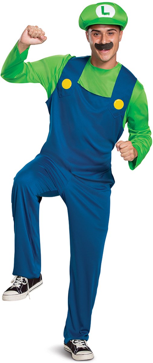 Disguise nintendo super mario brothers luigi classic kostuum - xl - blauw groen