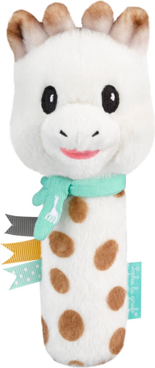 Sophie de giraf knijprammelaar - rammelaar - baby speelgoed - kraamcadeau - babyshower cadeau - vanaf 3 maanden - pluche - 16x6x6.5 cm - wit bruin turquoise
