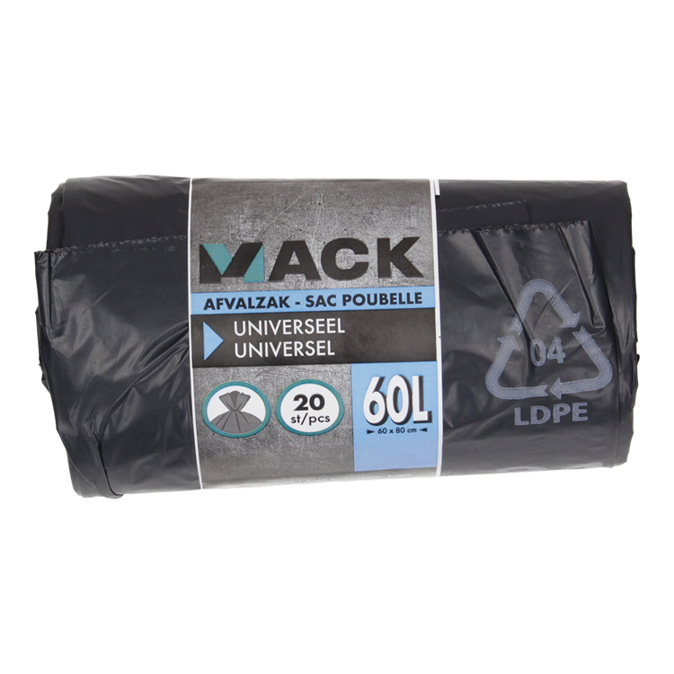 1054872 - afvalzak 60l, zwart ldpe 20 st per rol | 15 stuks
