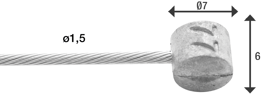 Elvedes rem binnenkabel 2000 mm 1 x 19 draads RVS glad ø1,5mm t-nippel ø7 x 6mm (doos à 100 stuks) - zilver