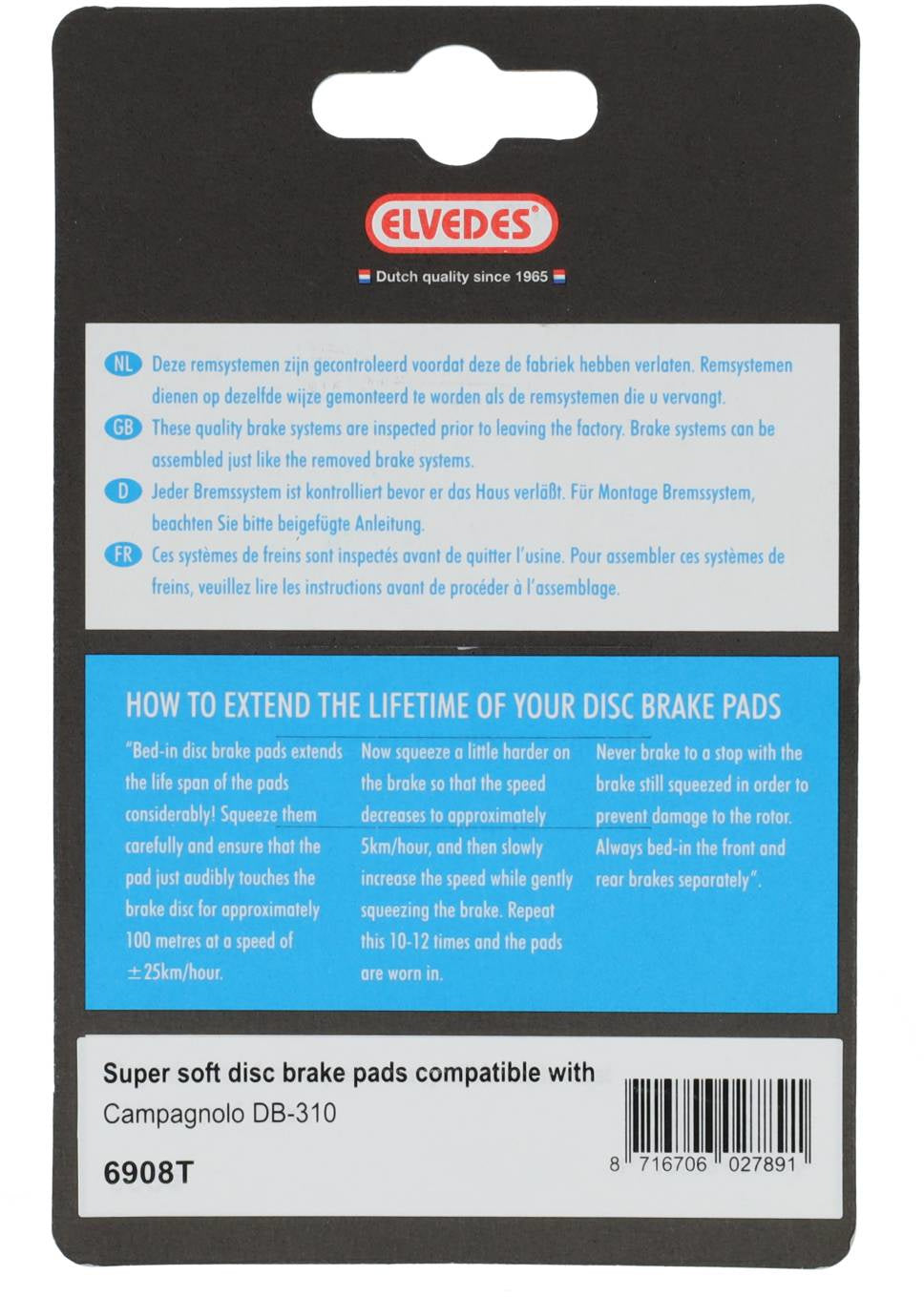 Elvedes schijfremblokset voor campagnolo - grijs (1 paar)