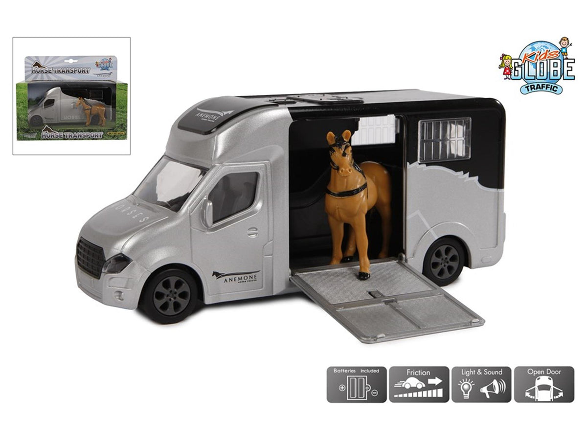 Kids globe die-cast paardentruck met licht en geluid grijs