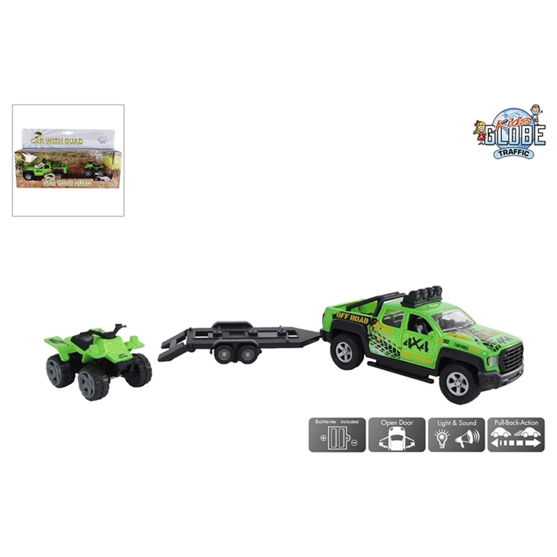 Kids Globe Terreinwagen met Trailer en Quad Licht en Geluid