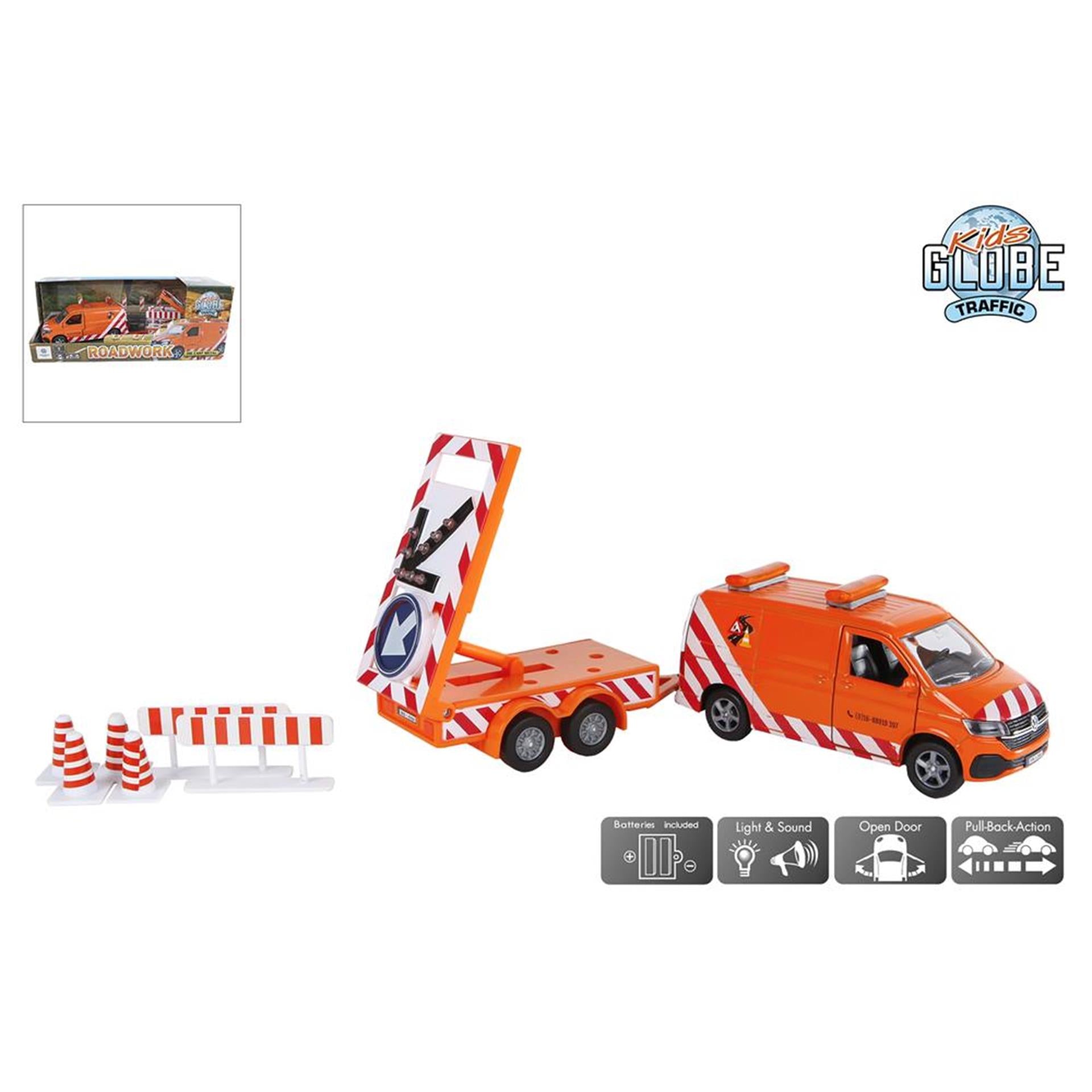 Kinderbol vw transporter met pijlwagen en licht gegoten