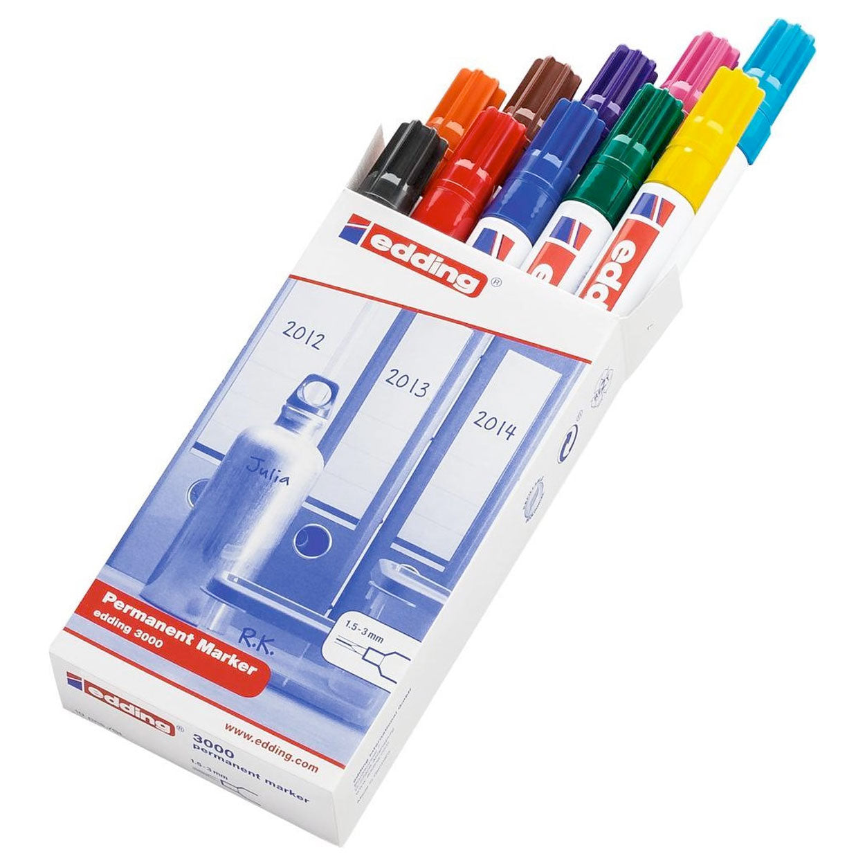 Quantore viltstift permanent edding 3000 rond 1.5-3mm, 10st.