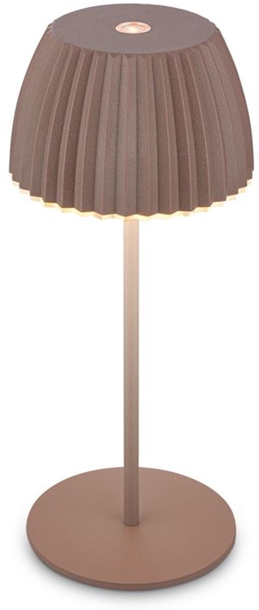 B.k.licht briloner champ mini - oplaadbare mini tafellamp - snoerloze lamp - met touch dimbaar - voor binnen en buiten - german design award winner 2025 - bruin - ø8,5 x 20cm
