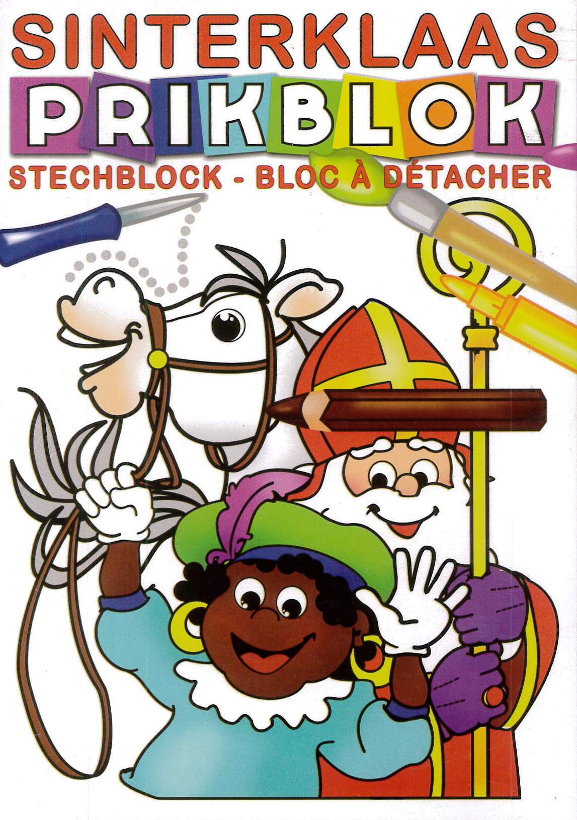 Sinterklaas prikblok met naald en prikkussen.