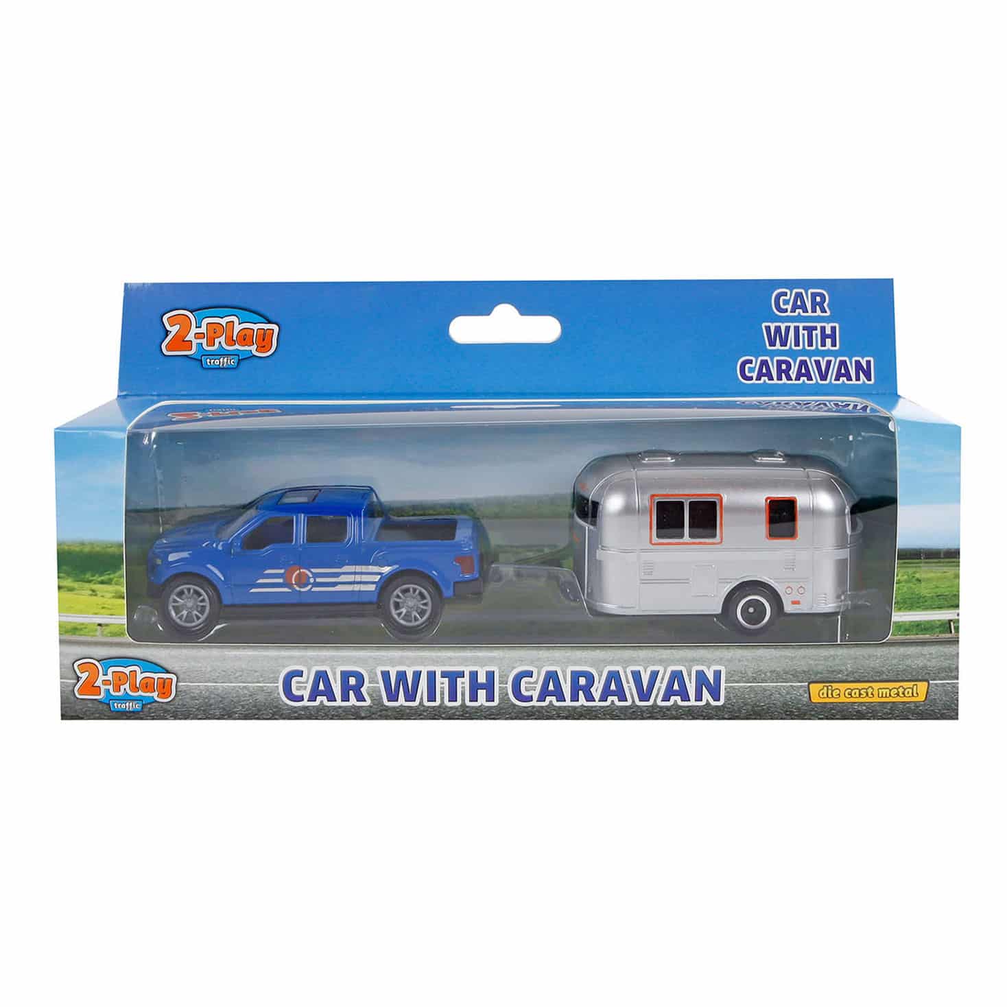 2-delige gegoten pull-back auto met caravan