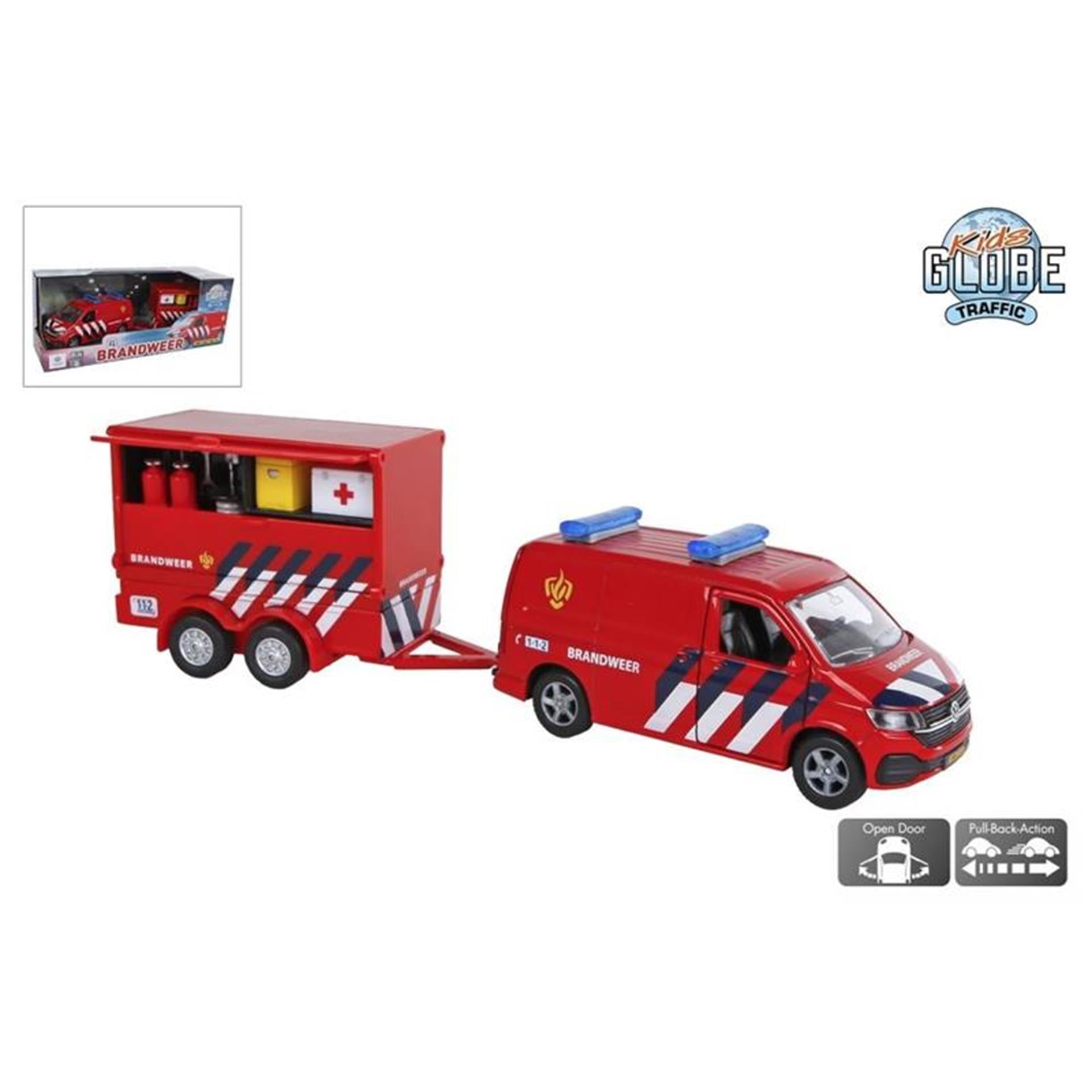 Kinderbol vw transporter brandweer met aanhangwagen