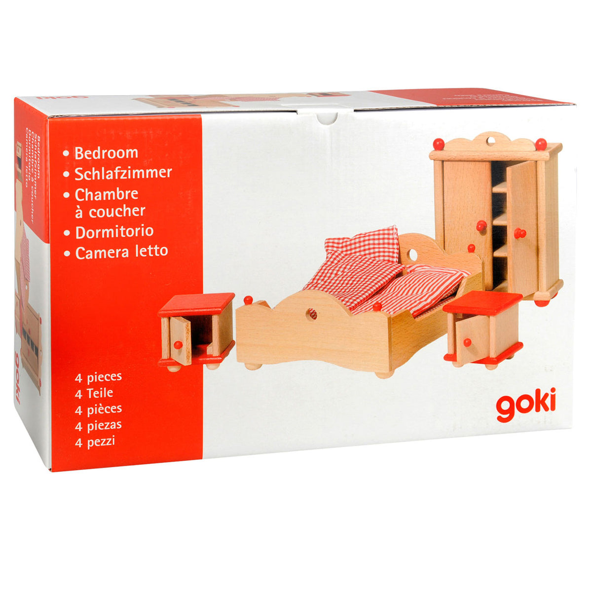 Goki Dollhouse Furniture Series 2: Bedroom 4-piece, for dolls