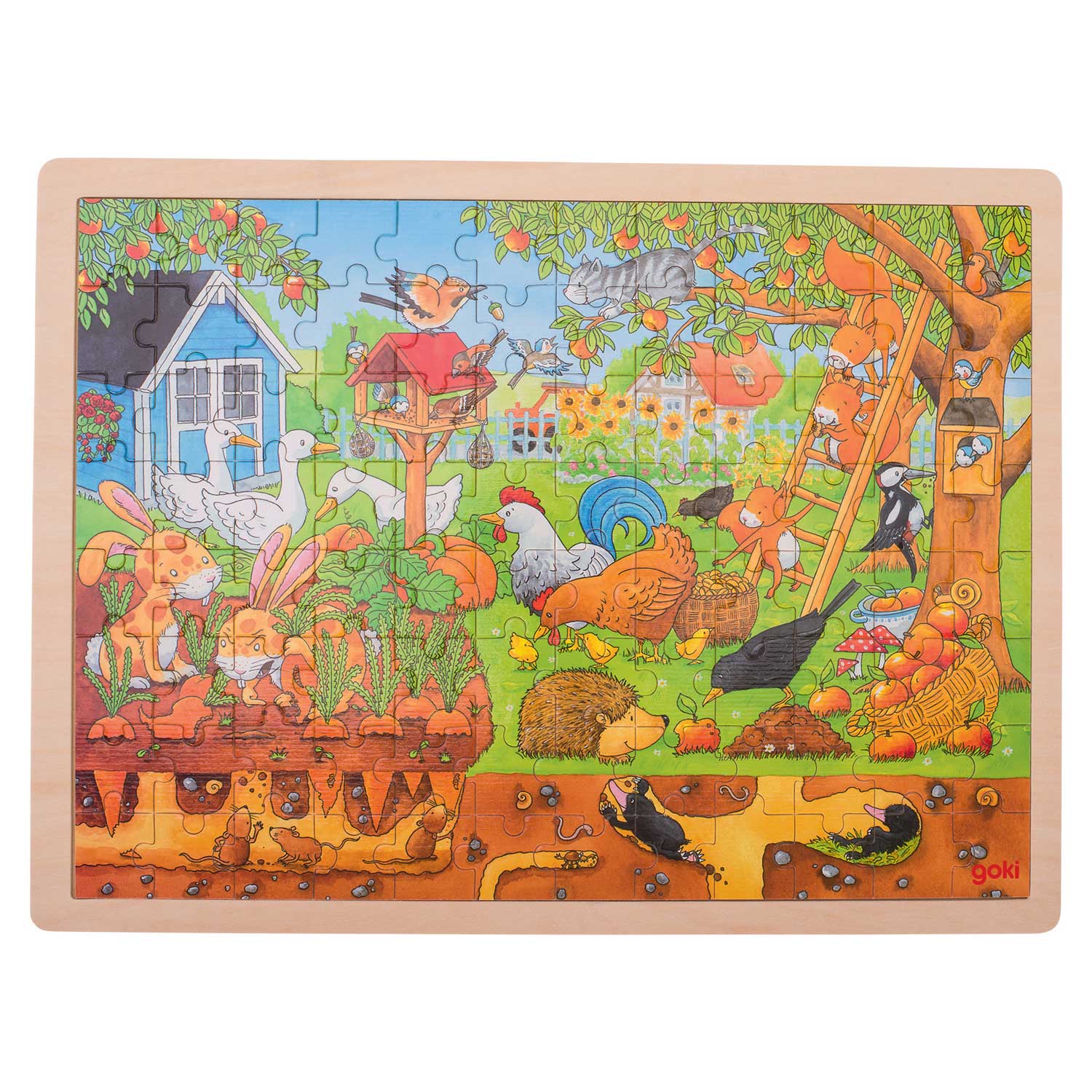 Goki houten legpuzzel - leven in de tuin 96st.