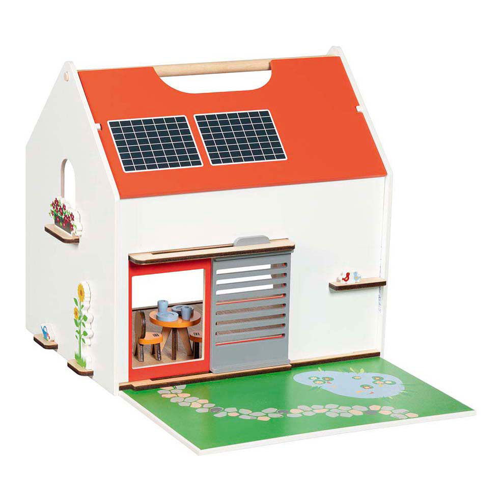 Goki houten draagbaar poppenhuis met accessoires