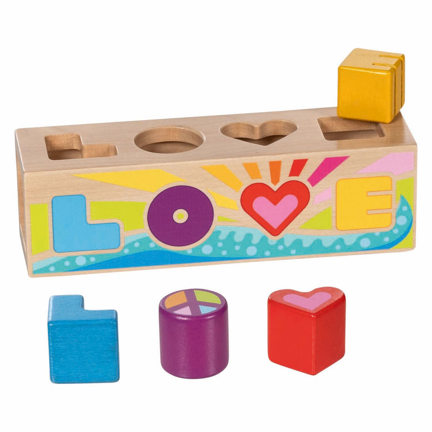 Goki houten sorteerbox vormenstoof love