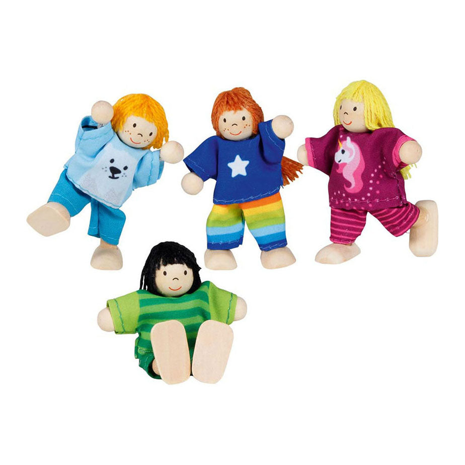 Goki houten poppenhuis poppen flexibele kinderen, 4st.