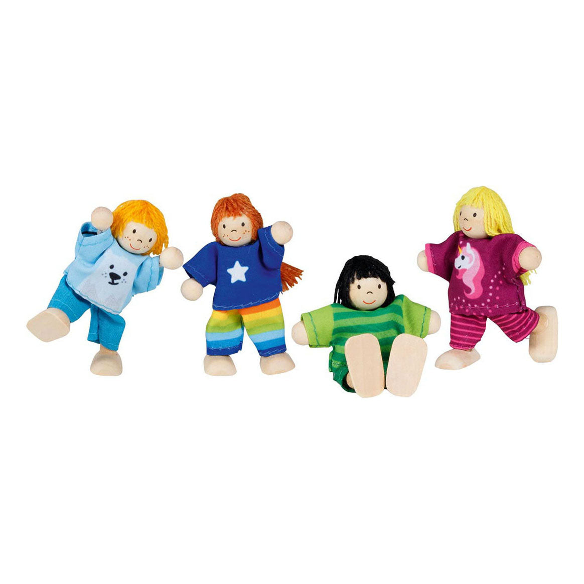 Goki houten poppenhuis poppen flexibele kinderen, 4st.