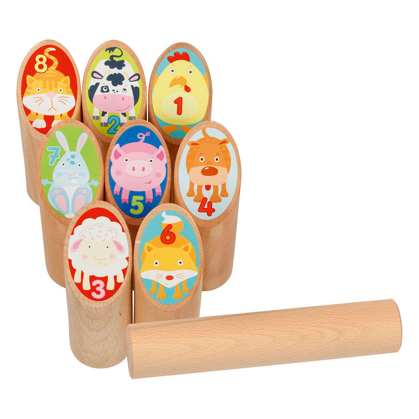 Goki houten viking spel dierenkubb in katoenen zak