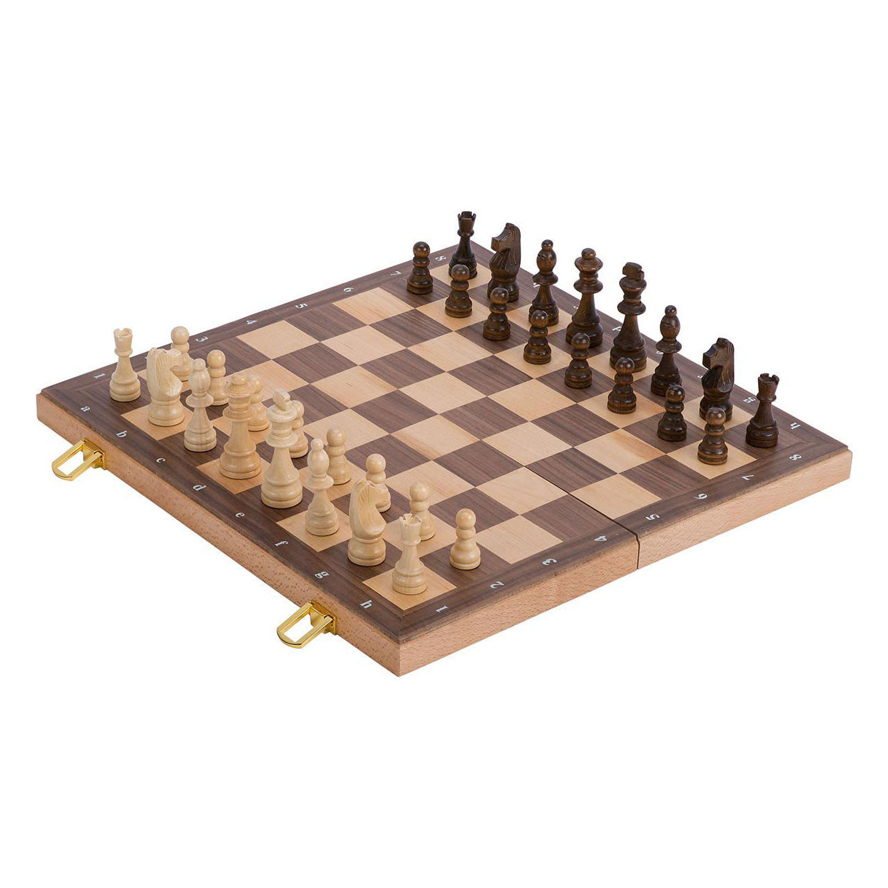 Goki schaakbord plooibaar 38x38x2.5cm, bord en figuren van hout, 7+