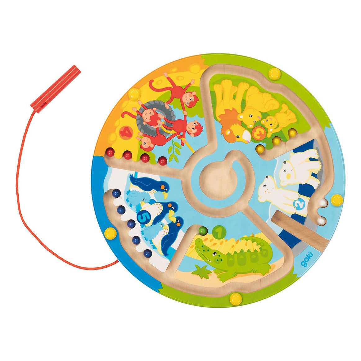 Goki houten magneet doolhof leert tellen in de dierentuin