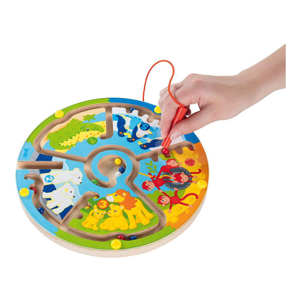 Goki houten magneet doolhof leert tellen in de dierentuin
