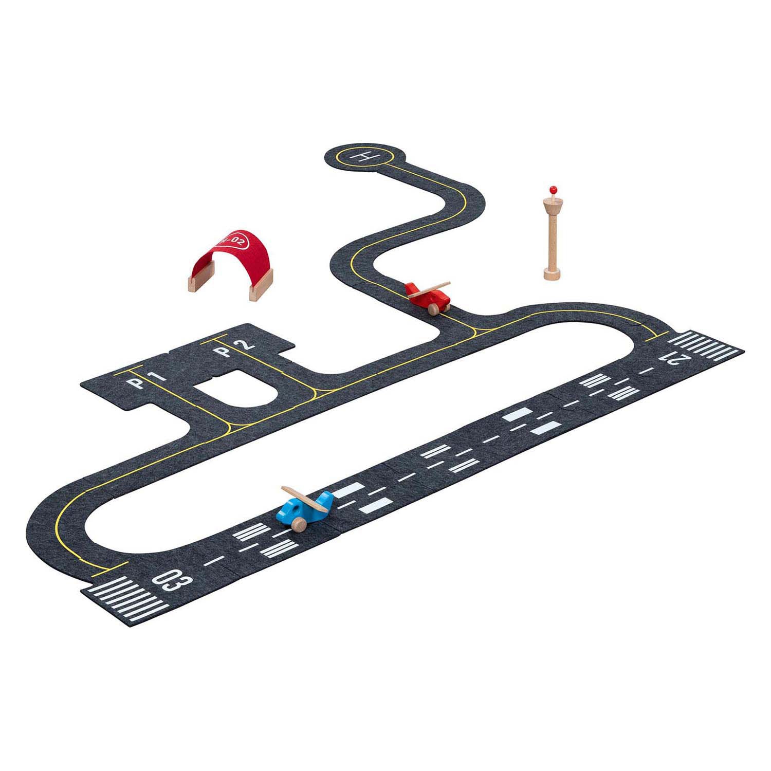 Goki speelset wegdelen vliegveld met accessoires - 26dlg.