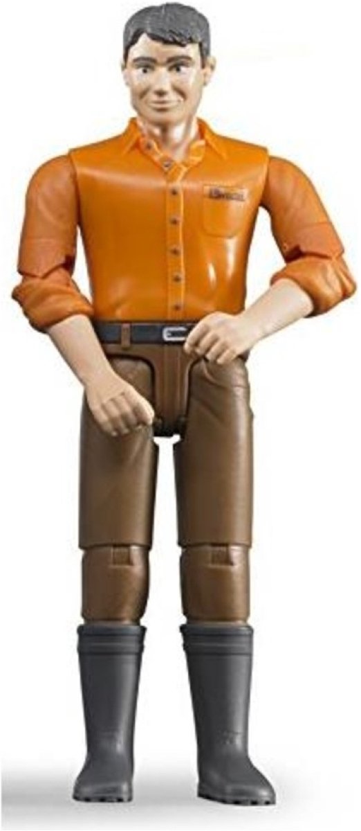 Bruder 60007 man met bruine broek en oranje overhemd