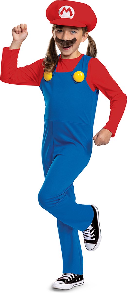 Disguise nintendo super mario brothers mario kinder kostuum - kids tm 6 jaar - blauw rood