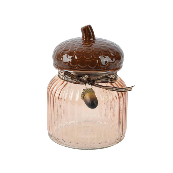 Decoris opbergpot eikel glas bruin ø11,2xh15,2cm