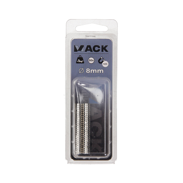 Mack 1076871 - schijfmagneten neodymium 8mm*2mm (n35) - zilver 50st | 4 stuks