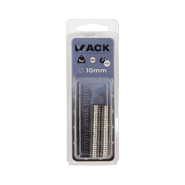 Mack 1076872 - schijfmagneten neodymium 10mm*2mm (n35) - zilver 50st | 4 stuks