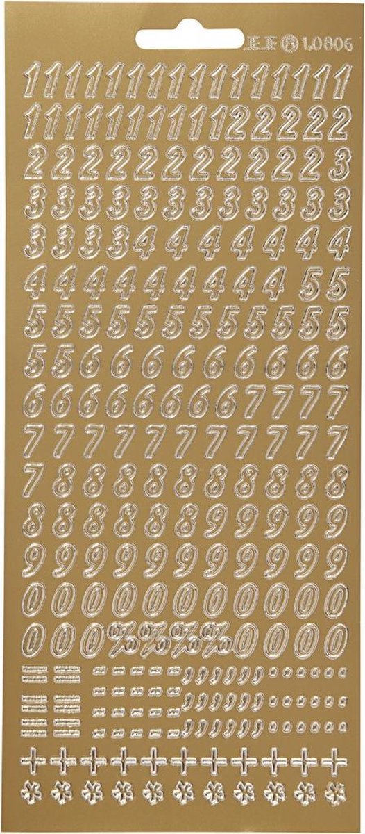 Creativ company stickers goud - gouden cijfers stickers - zelfklevende foliestickers met getallen - stickervellen cijfers - diy decoratie - kaarten maken - scrapbooking - 10x23 cm - 1 vel