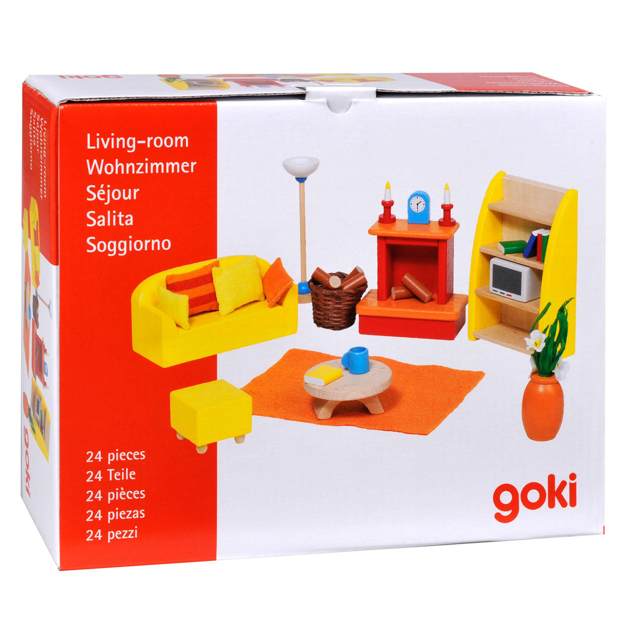 Goki poppenhuis meubeltjes woonkamer, 24dlg.