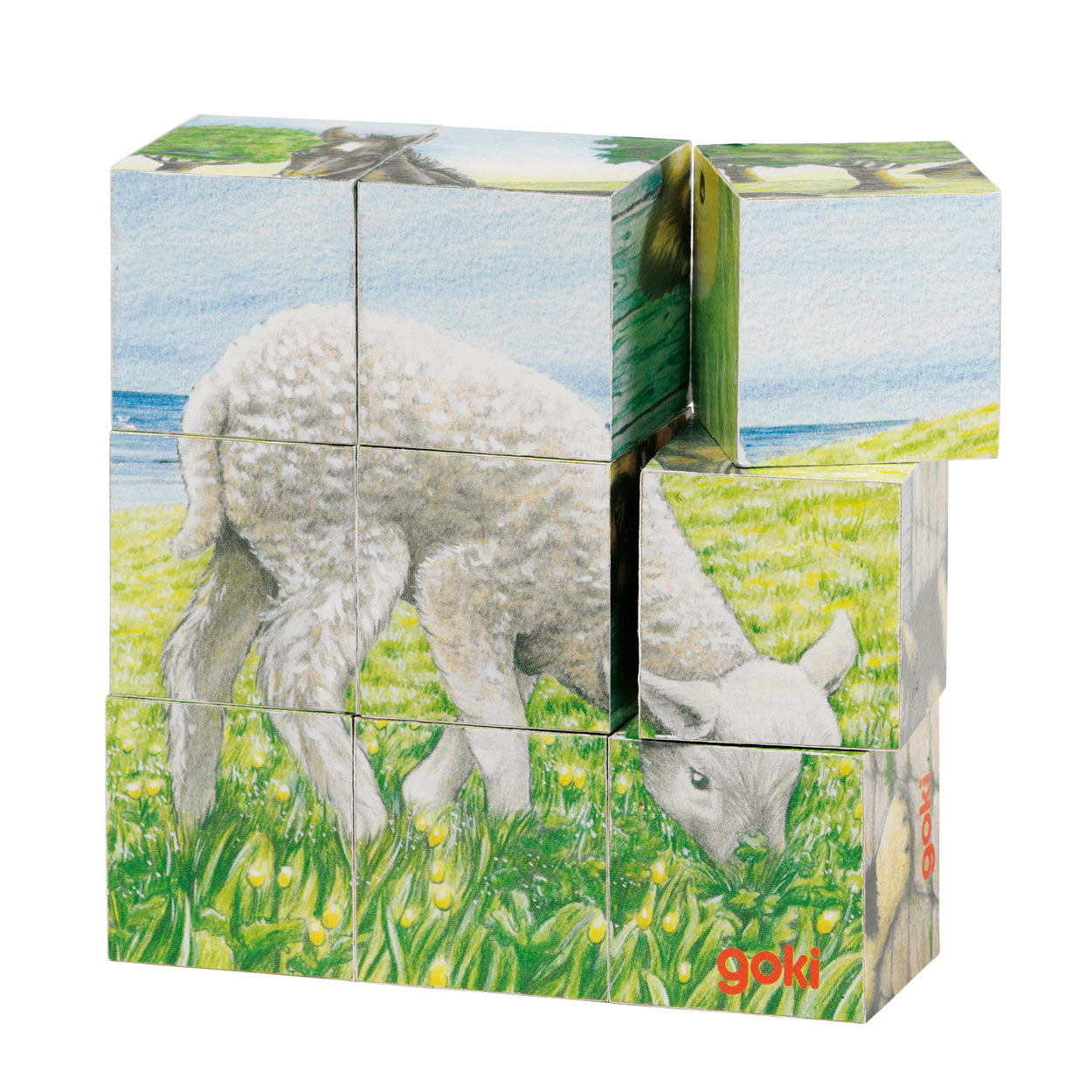 Goki houten blokpuzzel boerderij