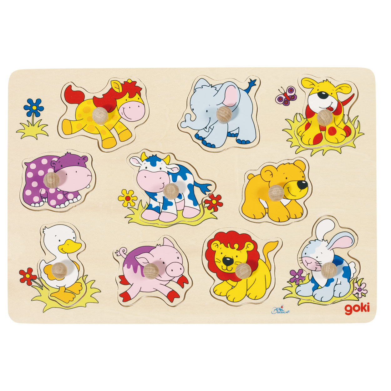 Goki houten noppenpuzzel dieren baby