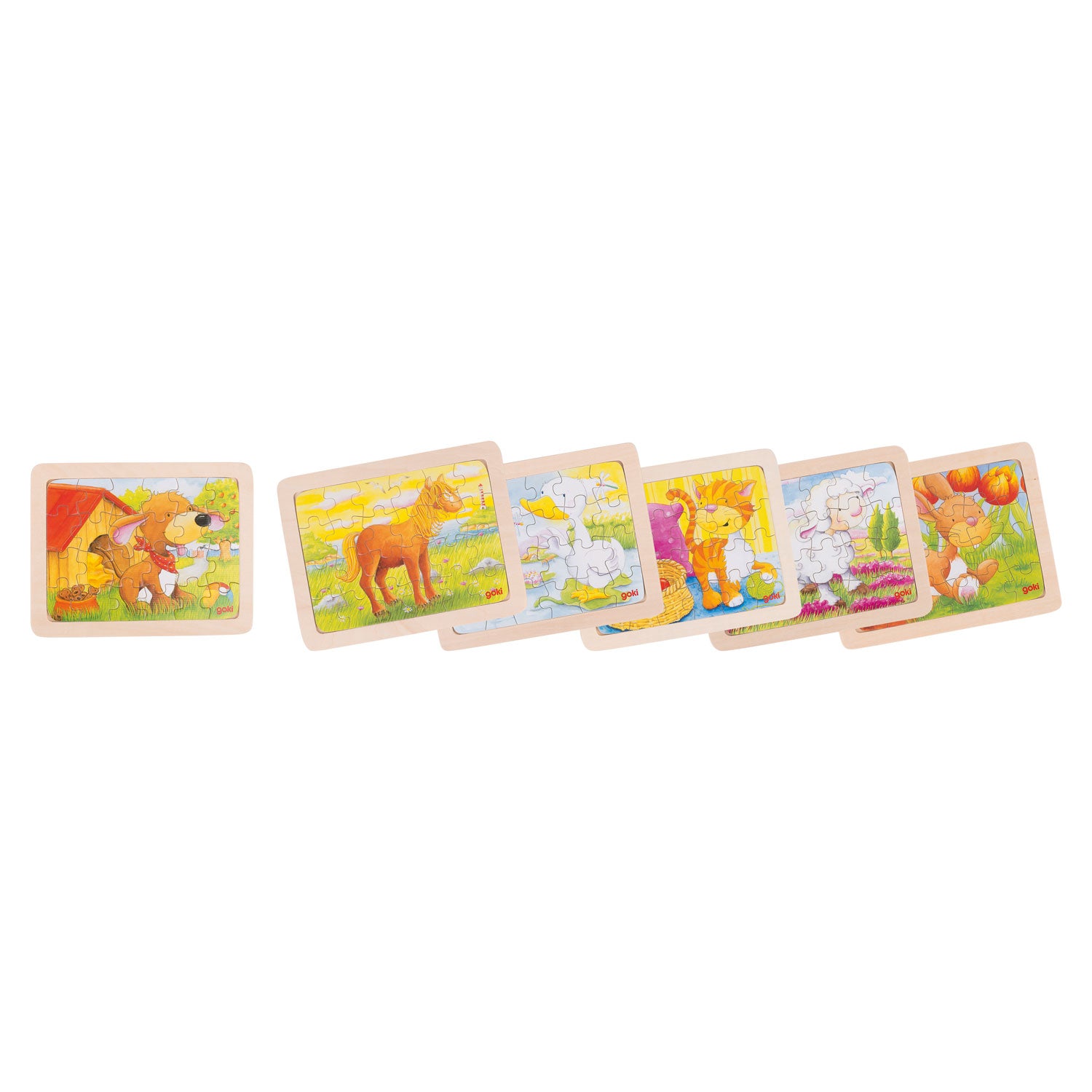 Goki houten puzzels dieren, set van 6