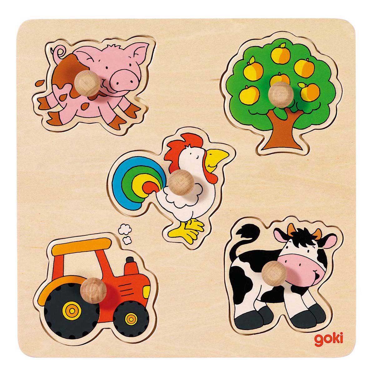Goki houten noppenpuzzel boerderij