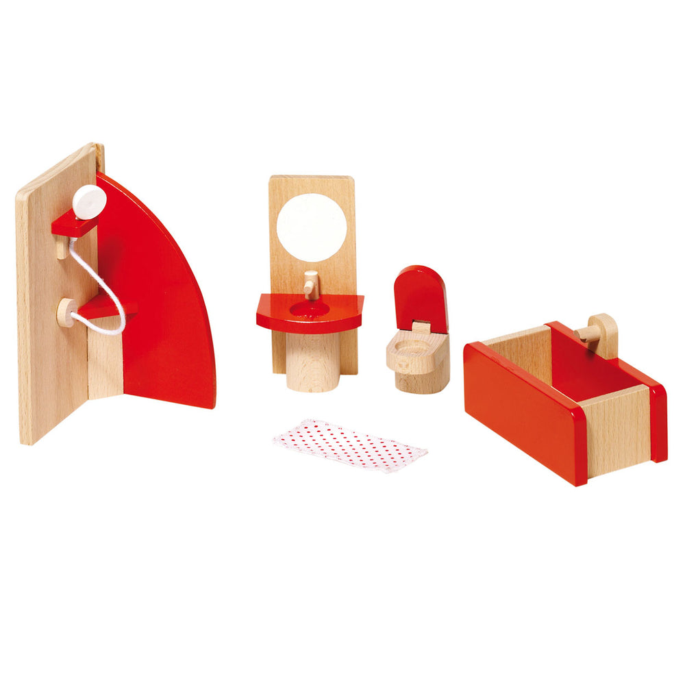 Goki poppenhuismeubeltjes: badkamer, douche h14cm, 5-delig