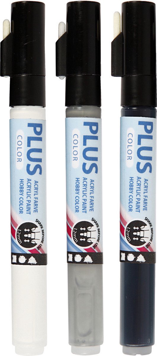 Acrylverf Marker Set - Zwart, Gebroken Wit, Regengrijs, 3st.